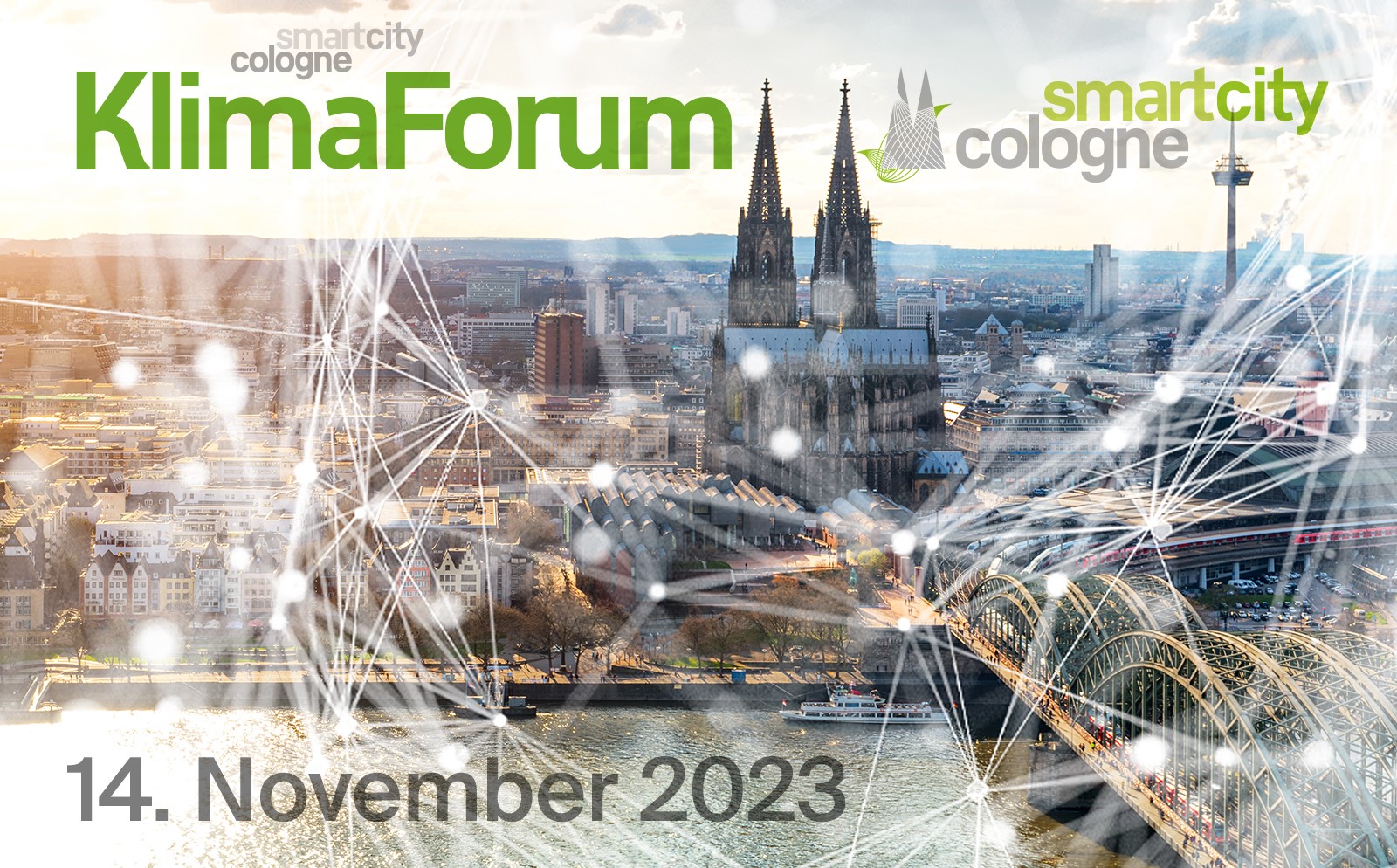 Panoramablick über Köln mit dem Text: SmartCity Cologne KlimaForum, 14. November 2013